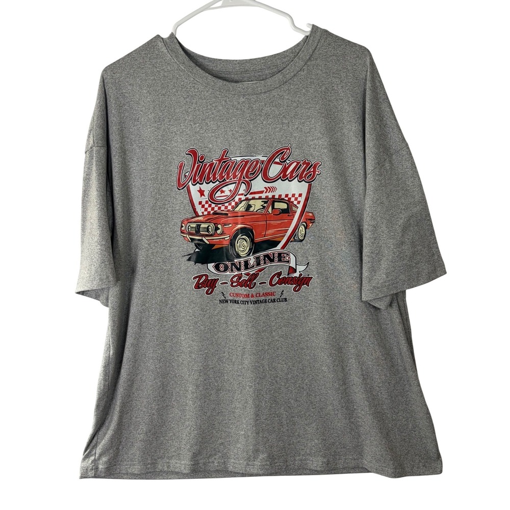 SHEIN Heather Gray Vintage Cars Graphic Tee Unisex Large‎ Retro Classic Racing